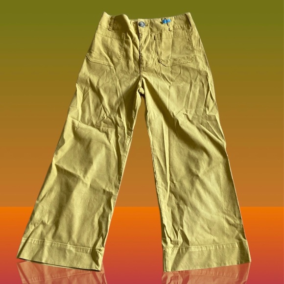 Maeve Linen Blend Crop Wide-Leg Pants Limelight Sz 29 - Picture 2 of 10